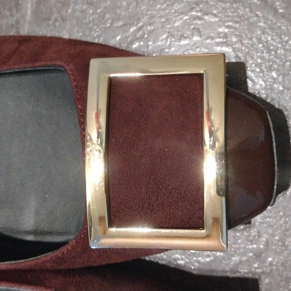 Roger Vivier burgundy patent cap toe suede buckle logo ballet flats size 36 - Picture 3 of 15